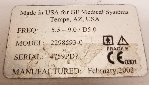 GE Medical 10S Ultrasound Transducer Probe